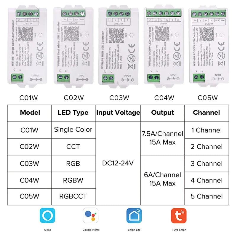 Tuya WiFi Controller Alexa Google RGB RGBW CCT DC12V-24V - LEDOF