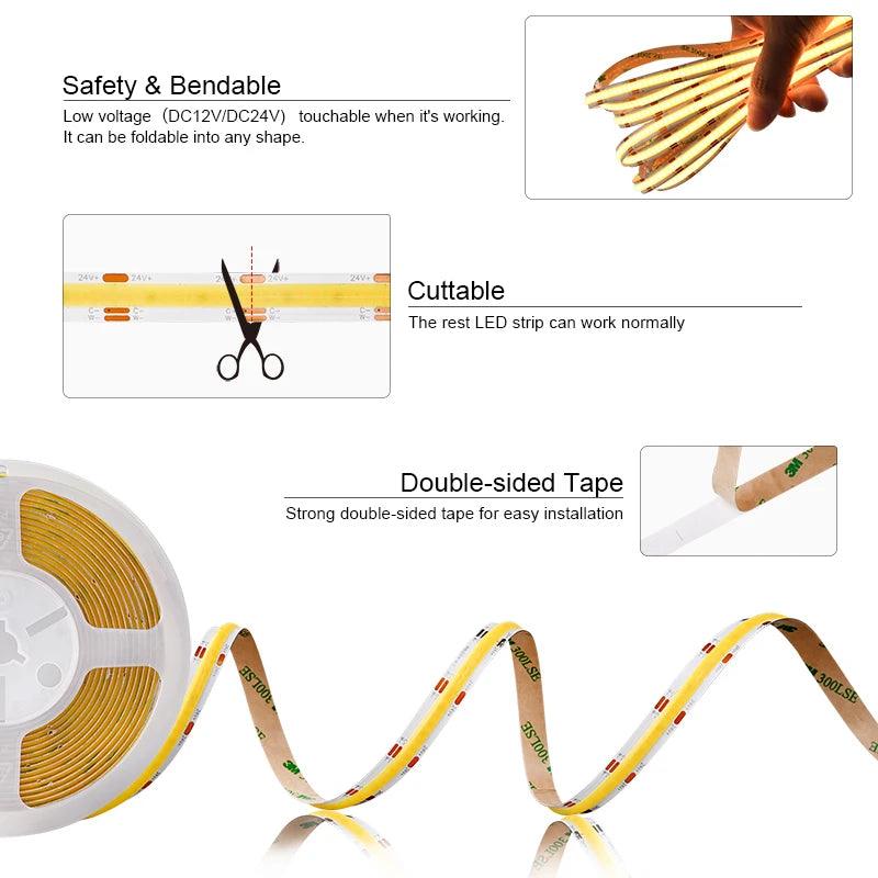 LED Strip COB CCT 608 LEDs/m 2700K to 6500K DC12V 24V IP20 5М - LEDOF
